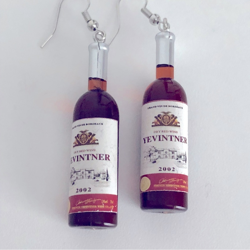 New Wine Bottle Champagne Oversized Dangling Mini Food Earrings Fun Party Gift
